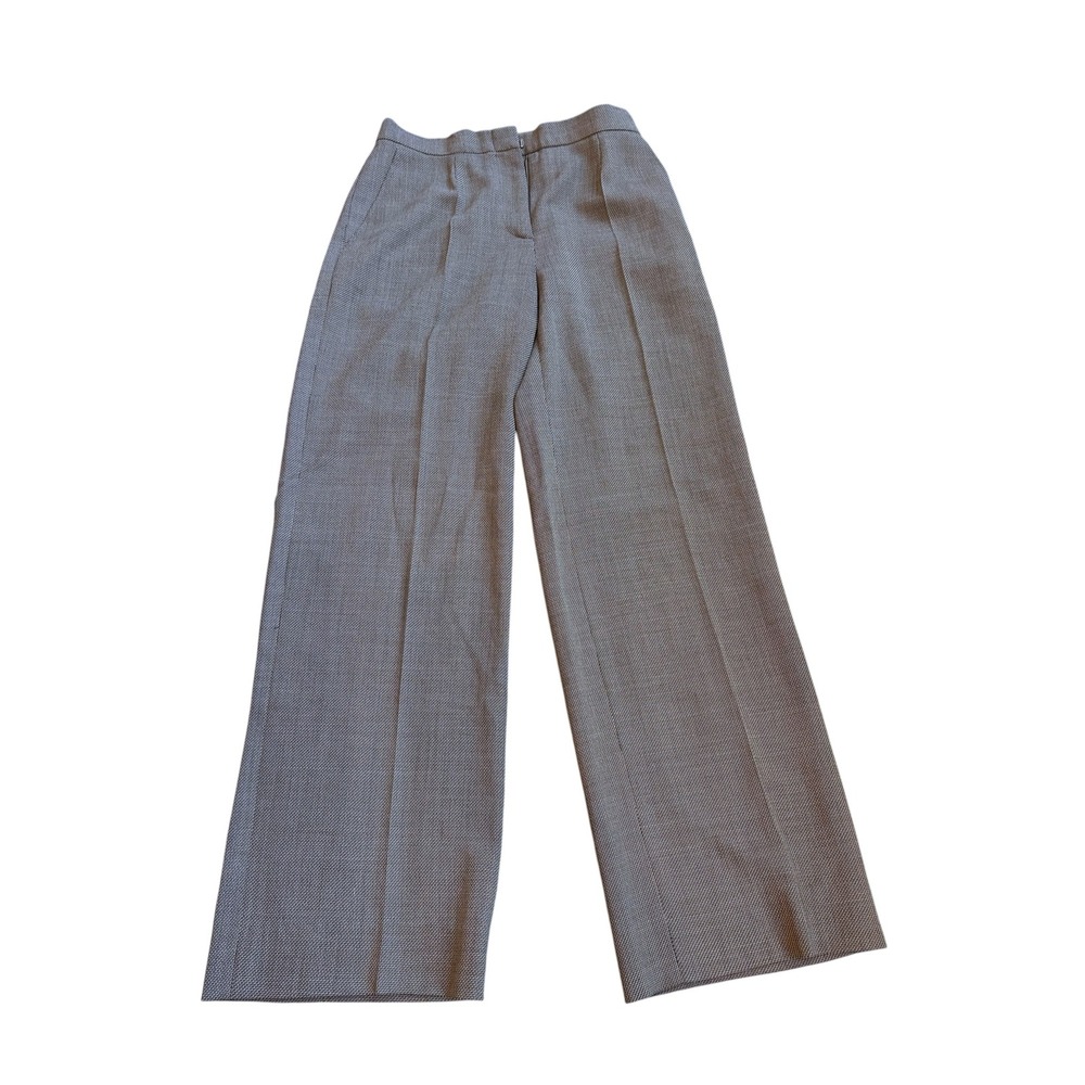 Max Mara Wool Silk Chevron Wide Leg Trousers Grey Black White Womens Size 8